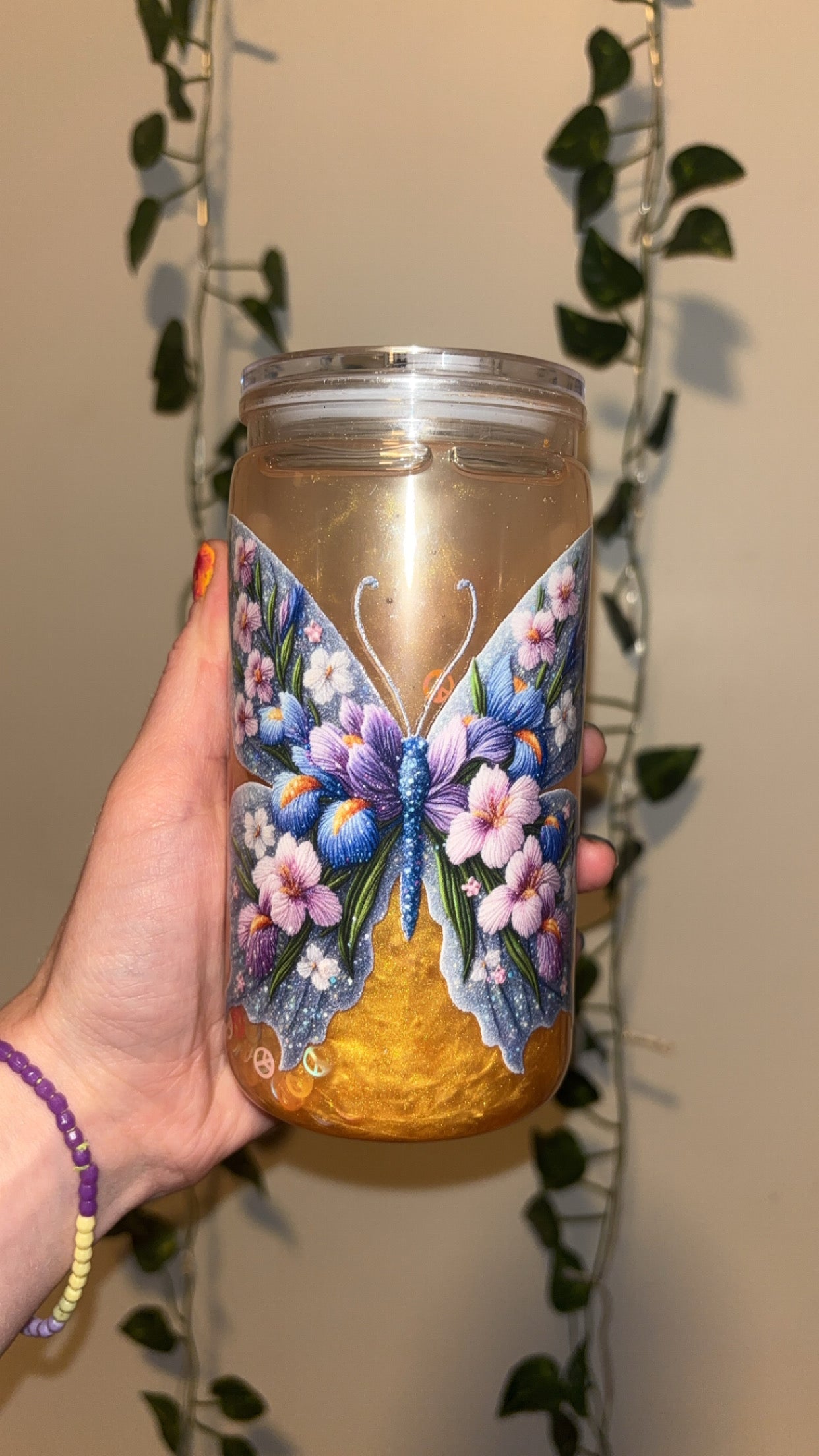 16 oz Gold Butterfly Cup
